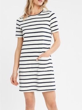 Banana Republic Black & White Stripe Shirt Dress Mini Stretch Pockets XS